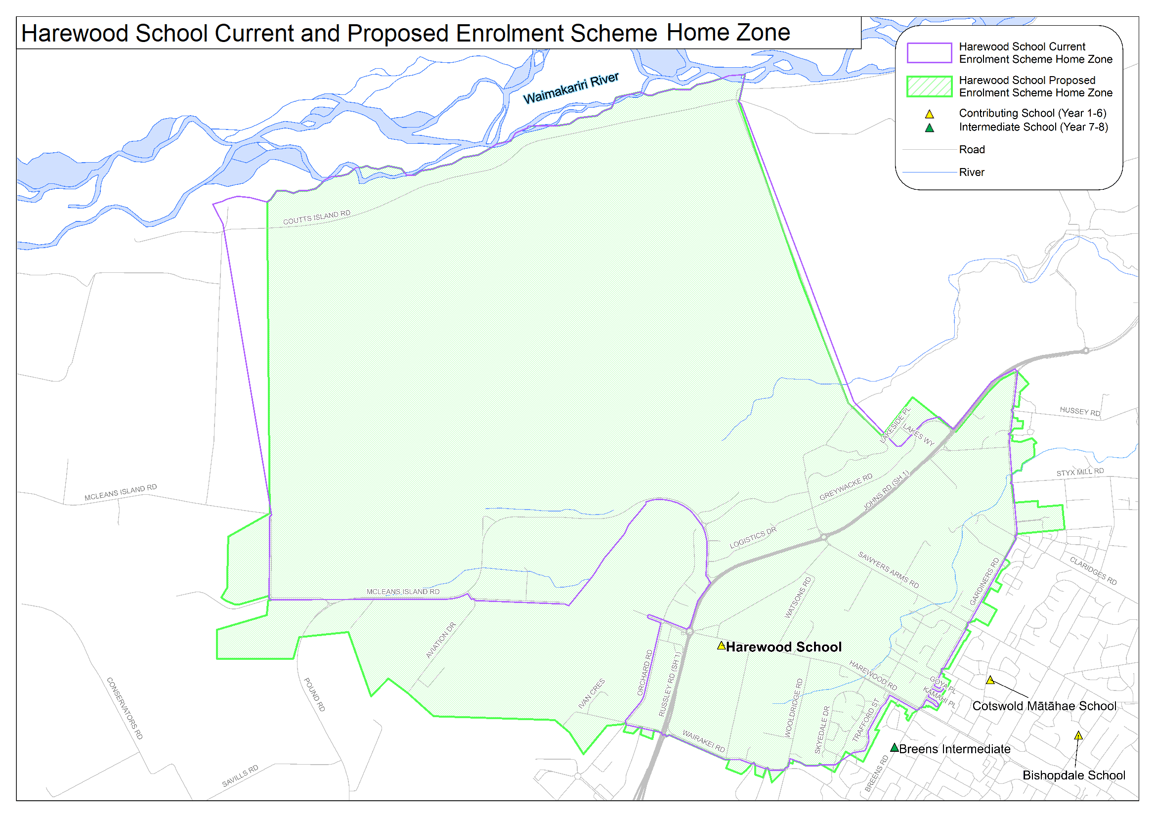 Map showing the current and proposed home zones