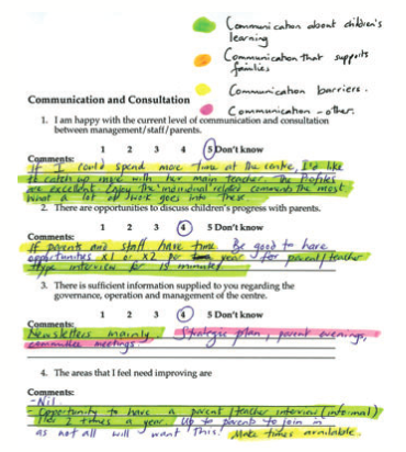 descriptive responses using coloured highlighting