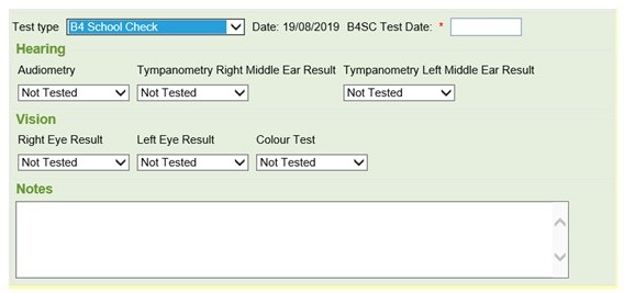 Screenshot showing the B4School Check Test Date field where the date is entered.